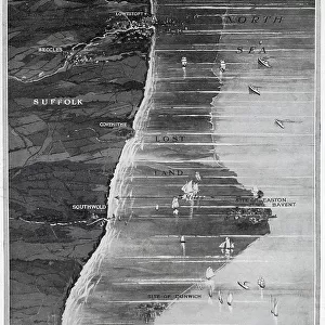 Map showing the erosion of the Suffolk coastline