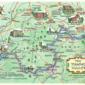 Map The Thames Valley Postcard England Watercolour