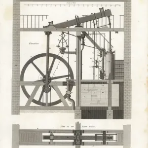 Matthew Boulton and James Watt Steam Engine Print, 1776 Matthew Boulton and James Watt Steam Engine Print, 1776