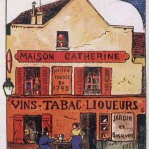 Montmartre Print: Place du Tertre Cafe Scene Montmartre Print: Place du Tertre Cafe Scene