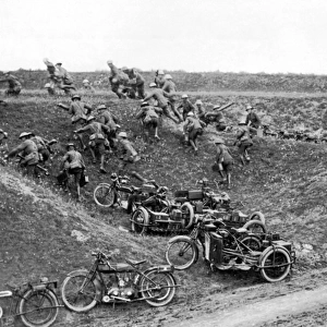 Motor machine guns taking cover, Western Front, WW1