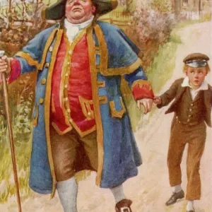 Print of Mr Bumble and Oliver Twist Leaving the Workhouse Print of Mr Bumble and Oliver Twist Leaving the Workhouse