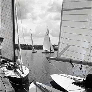 National 12 sailing dinghies on a Devon river