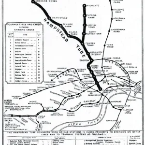 1907 Hampstead Tube Map Print, London Underground Extension 1907 Hampstead Tube Map Print, London Underground Extension