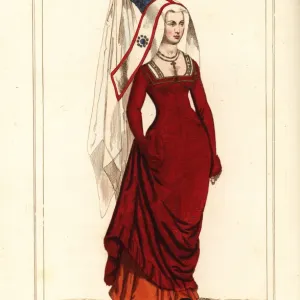 Mary Duchess of Burgundy Handcoloured Lithograph Print Mary Duchess of Burgundy Handcoloured Lithograph Print