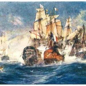 Trafalgar Bay Naval Battle Print, circa 1917 Trafalgar Bay Naval Battle Print, circa 1917