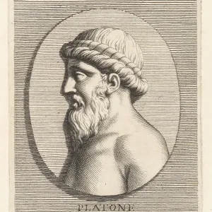 Print of Plato, an ancient Greek philosopher in copperplate engraving Print of Plato, an ancient Greek philosopher in copperplate engraving