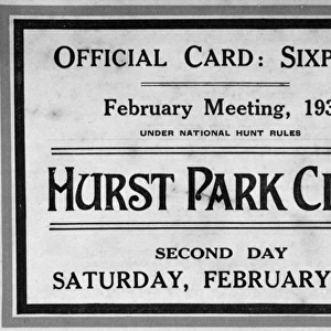 Official card, Hurst Park Club, February meeting 1939