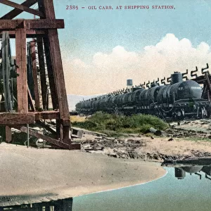 Oil cars at shipping station, Bakersfield, Kern County, USA