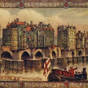Old London Bridge Print: A Medieval Painting circa 1914 Old London Bridge Print: A Medieval Painting circa 1914