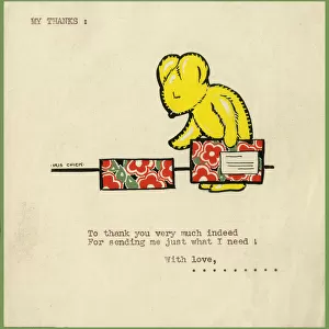 Original Artwork - Thank you card - Teddy bear and gift box