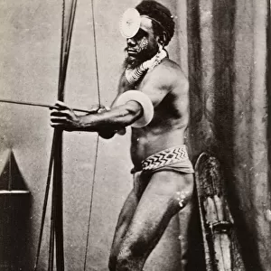 Pacific Islands, Oceania: warrior with bow and arrow