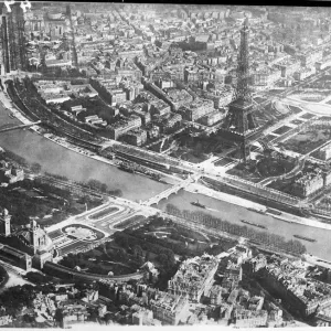 Paris Print from the Air featuring Eiffel Tower and River Seine