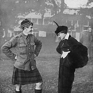 Parisian woman admiring a Highlanders kilt, WW1