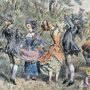 Pastoral dance. 18th century. Colored engraving