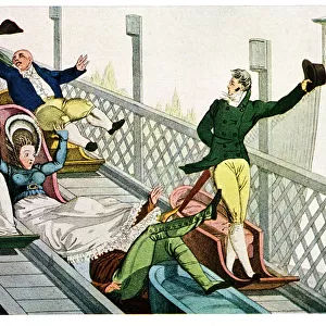 People at a funfair, sliding down a chute