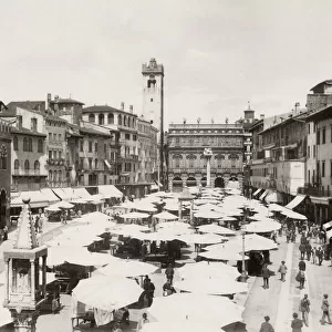 Piazza delle Erbe, a square in Verona, northern Italy