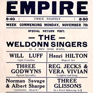 Playbill, Empire Theatre, Belfast, Ireland, November 1921
