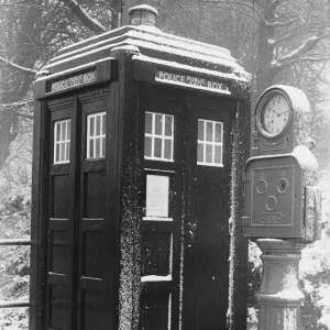 Police Public Call Box in the snow, London