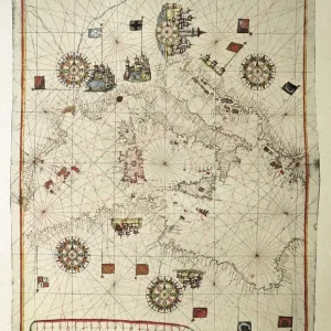 Central Mediterranean Portolan Chart, 1582, Messina Print Central Mediterranean Portolan Chart, 1582, Messina Print