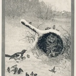 Louis Wain Print: Cat Occupies Cooking Pot in Snow