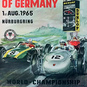 Poster, German Grand Prix, Nurburgring race track, World Championship, 1 August 1965, including a cycle race. Date: 1965