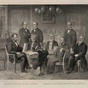 President Lincoln and his cabinet. Reading of the emancipati