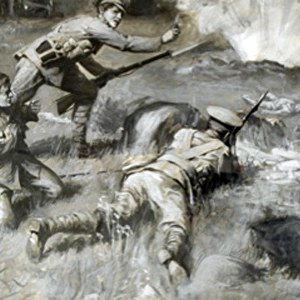 Private R Biggins attacking a crater at Hooge