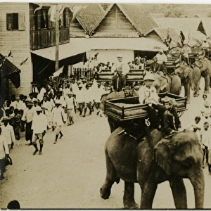 Procession of dignitaries riding on elephants - Singapore