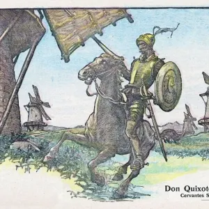 Print of Don Quixote Attacking a Windmill