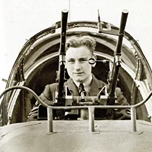 RAF Sergeant John Hannah VC in his gun cockpit, WW2