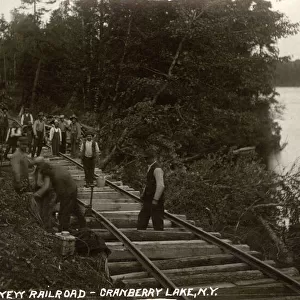 Railway alongside Cranberry lake, NY State, USA