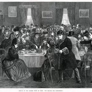 Railway passengers taking refreshments at York Station 1872
