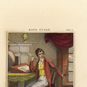 Regency gentleman seated at an ecritoire with a feather pen