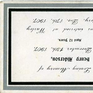 Remembrance Card, Warley, Yorkshire