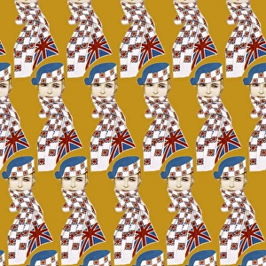 Repeating Pattern - Girl in Union Jack Flag Scarf, yellow