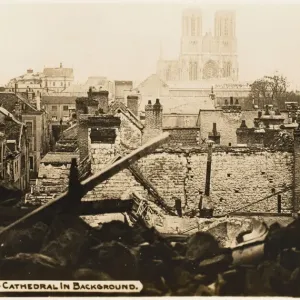 Rheims City View Print with Cathedral during WWI Rheims City View Print with Cathedral during WWI