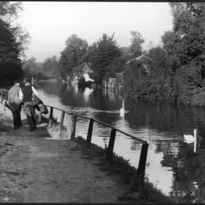River Lea Print: Two Young Men Admire Swans River Lea Print: Two Young Men Admire Swans