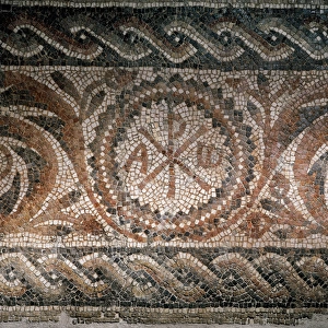 Roman mosaic depicting the Chi-Rho symbol with alpha and ome