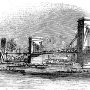 Rowing Boats under Hammersmith Bridge, London Print 1843