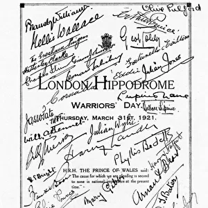 A royal programme signed by performers and management at the London Hippodromes Warriors