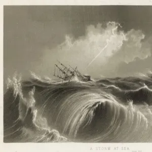Print of a Sailing Ship Struck by Lightning Print of a Sailing Ship Struck by Lightning