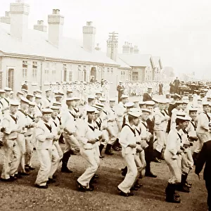 Sailors drilling at Shotley Barracks, early 1900s
