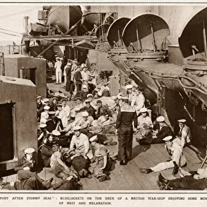 Sailors relax on the deck of a British destroyer 1916