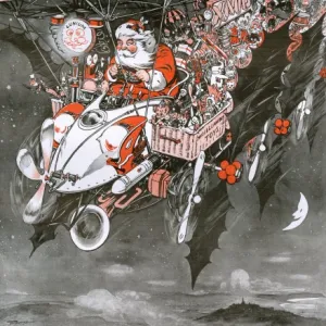 Santa Claus Flying Round The Earth In His New Aerial Car, by