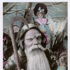 A very scary Father Christmas with billhook and lantern