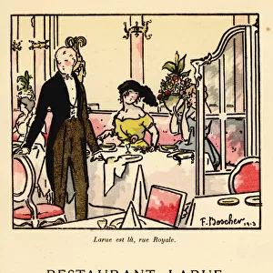 Scene in a fancy Paris restaurant, 1913