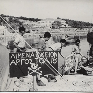 Scouts landing materials at Argostolion, Kefalonia, Greece