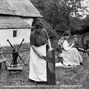 Scutching Flax By Hand on the Scutching Stock, Toome, Co. An