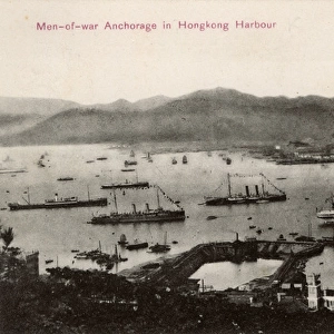 Ships at anchor in the harbour, Hong Kong, China